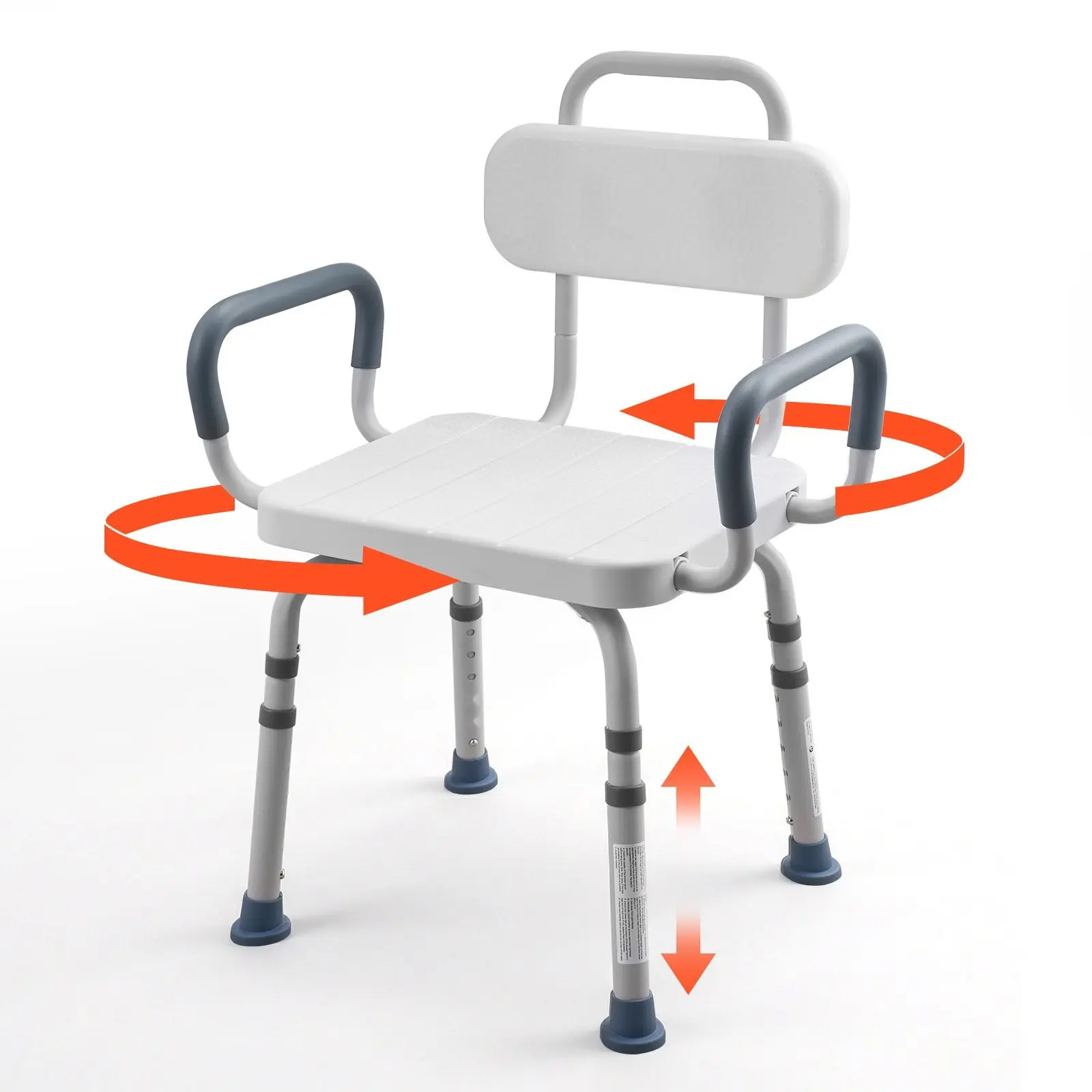 Swivel Shower Chair With Arms And Back, 400 Lbs Heavy Duty Bench Seat For Inside Shower Stall And Bathtub, Height Adjustable Bathroom Bath Tub Seat For Adults, Seniors, Elderly And Disabled
