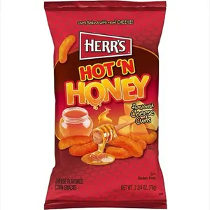Herr's Hot 'N Honey Flavor Cheese Curls - 1 Bag 78g - Cheese Flavored Corn Snacks - Gluten Free - 2.36 Oz
