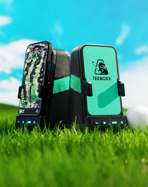 TeeBoxx Golf Cart Bluetooth Speaker - Portable Golf Accessories Gadget with Magnetic Phone Holder, Magnetic Phone Grip, Wireless Charger for Smartphone, Cellphone, Stream Capability | 2026 PGA Show Innovation Winner