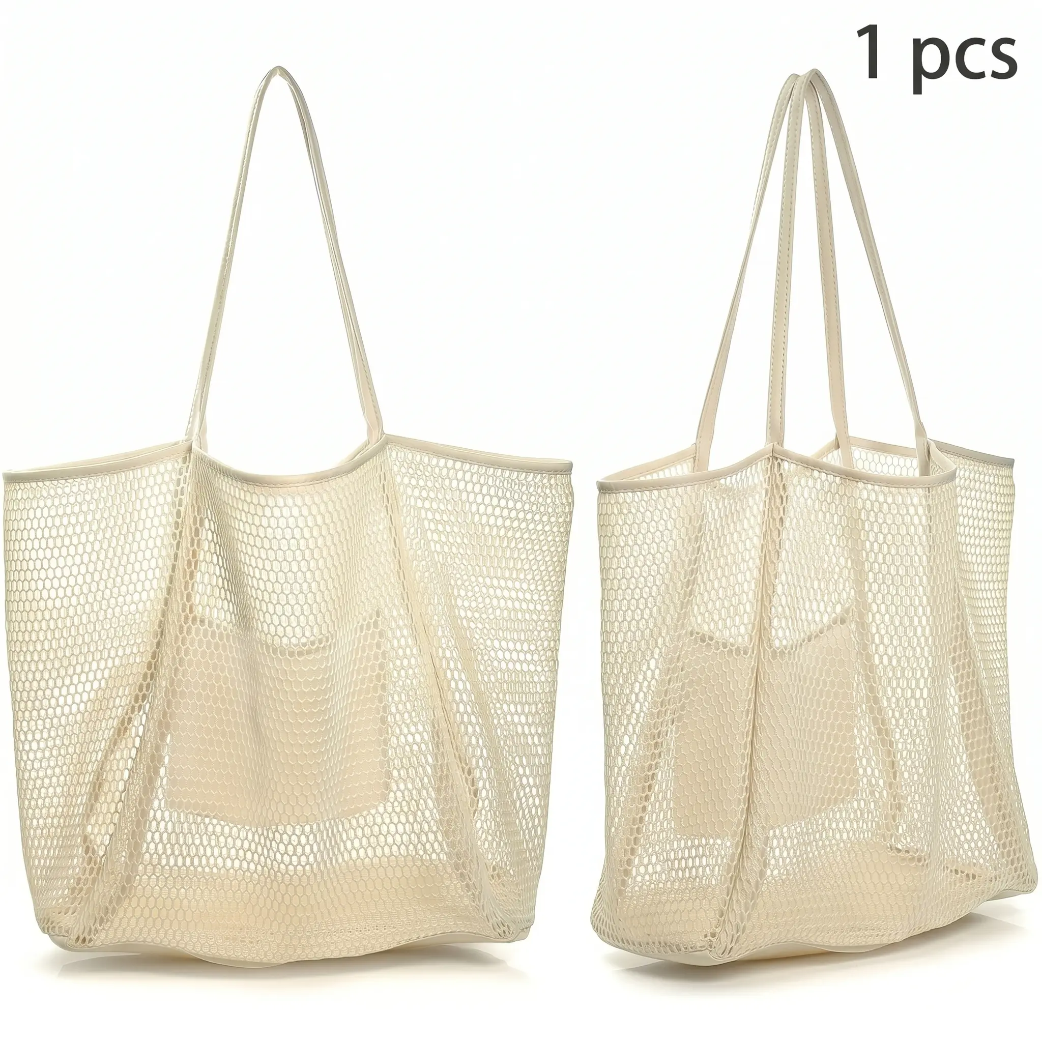 Women's Lightweight Foldable Mesh Beach Tote - Breathable Net Shoulder Handbag, Packable Home Organizer Storage Bag for Beach, Camping