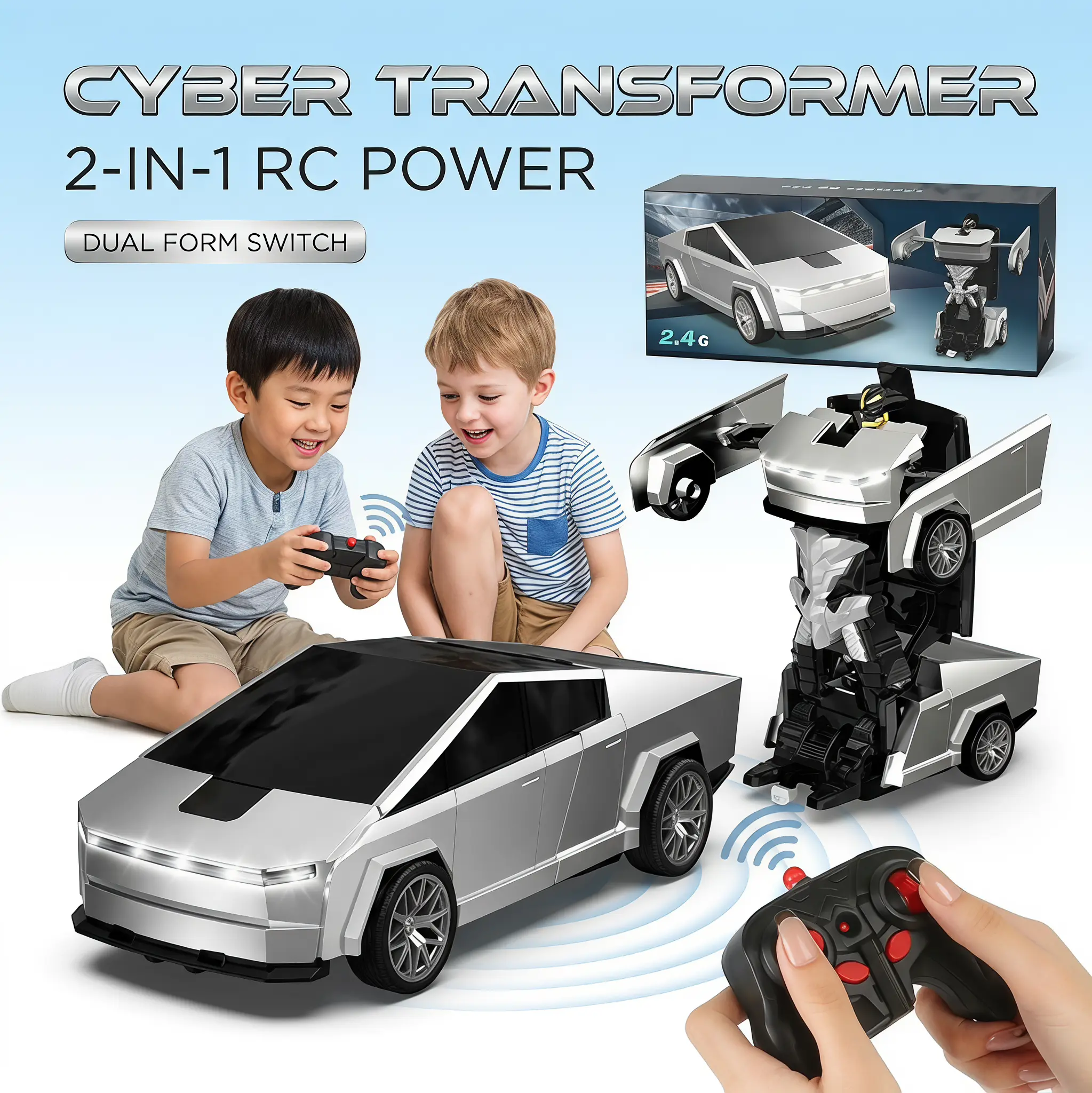 Cool 2-in-1 Transforming RC Robot Car Toy | 2.4GHz Anti-Interference Remote Control Vehicle with 1-Button Transformation | Dual Mode Creative Birthday Gift for Kids & Boys