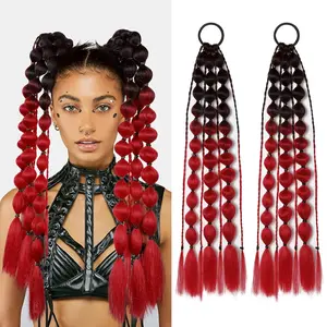 Colored Hair Extensions, 2Pcs 20" Lightweight Colored Hair Extensions for Kids Bubble Ponytail Extension with Hair Tie, Ombre Crazy Hair Day Accessories for Girls Festival Rave B45