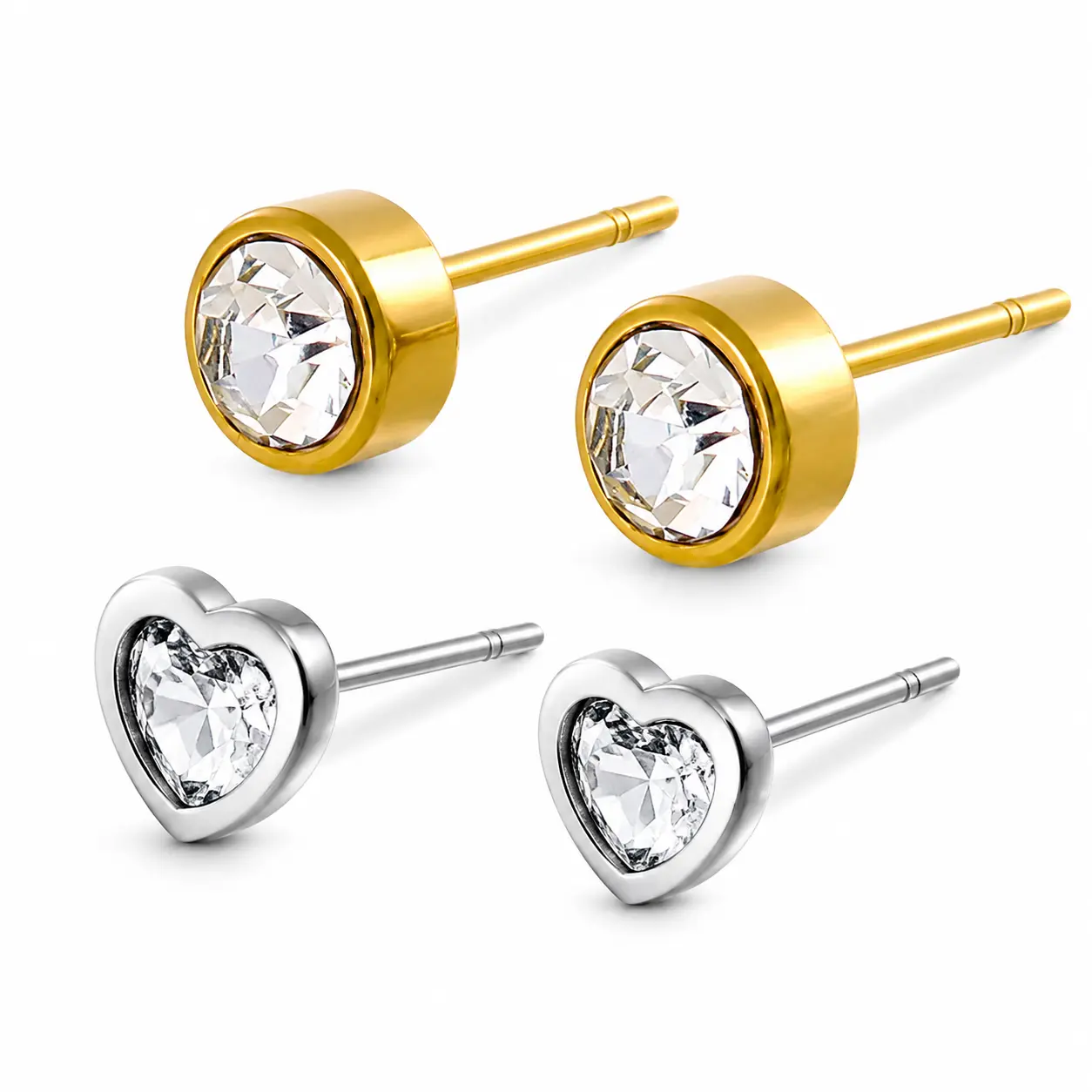 【2Pairs】Gold Round & Heart Duo
