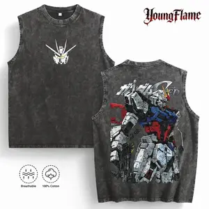 Vintage Gundam Seed Graphic Tank Top | Heavy Acid Wash Distressed Streetwear | 2026 Retro Mecha-Core Sleeveless Tee | Strike Gundam Anime Merch | 100% Cotton Premium Washed Vest everyday shirt outdoorfun short-sleeved t-shirt men