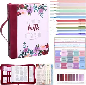 Leather Bible Covers for Women Flowers Printing Bag Carrying Case with Tabs Bookmarks Mom's Gift