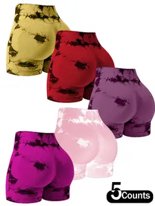 Women's Marble Print Gym Shorts, High Stretch Seamless Wide Waistband Gym Shorts, Ladies Sportswear for Indoor Outdoor Wear, Breathable Printed Shorts