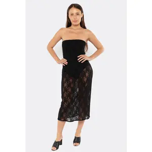 FNS800 - Floral Lace Midi Tube Dress