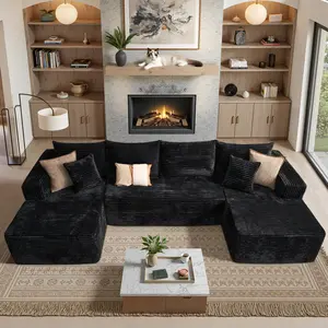 OOSWIFT 135" L/U Shaped Modern Boneless Couch Cloud Modular Sectional Sofa With Removable Ottomans & Chaise - Plush Corduroy ,Deep Seat, No Assembly Required for Living Room,Upholstered Couches,Christmas gift