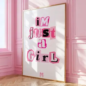 Im Just A Girl Wall Print Trendy Pink Room Print Preppy Aesthetic Decor Girly Room Apartment Decor Bow Art Typography Poster
