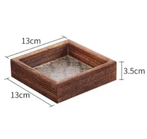 Crystal Tool Retro Begonia Embossed Glass Tray Solid Wood Rectangular Storage Flat Plate Ornament Crystal Bead Plate Wooden Dishwasher Safe Tableware Dinnerware