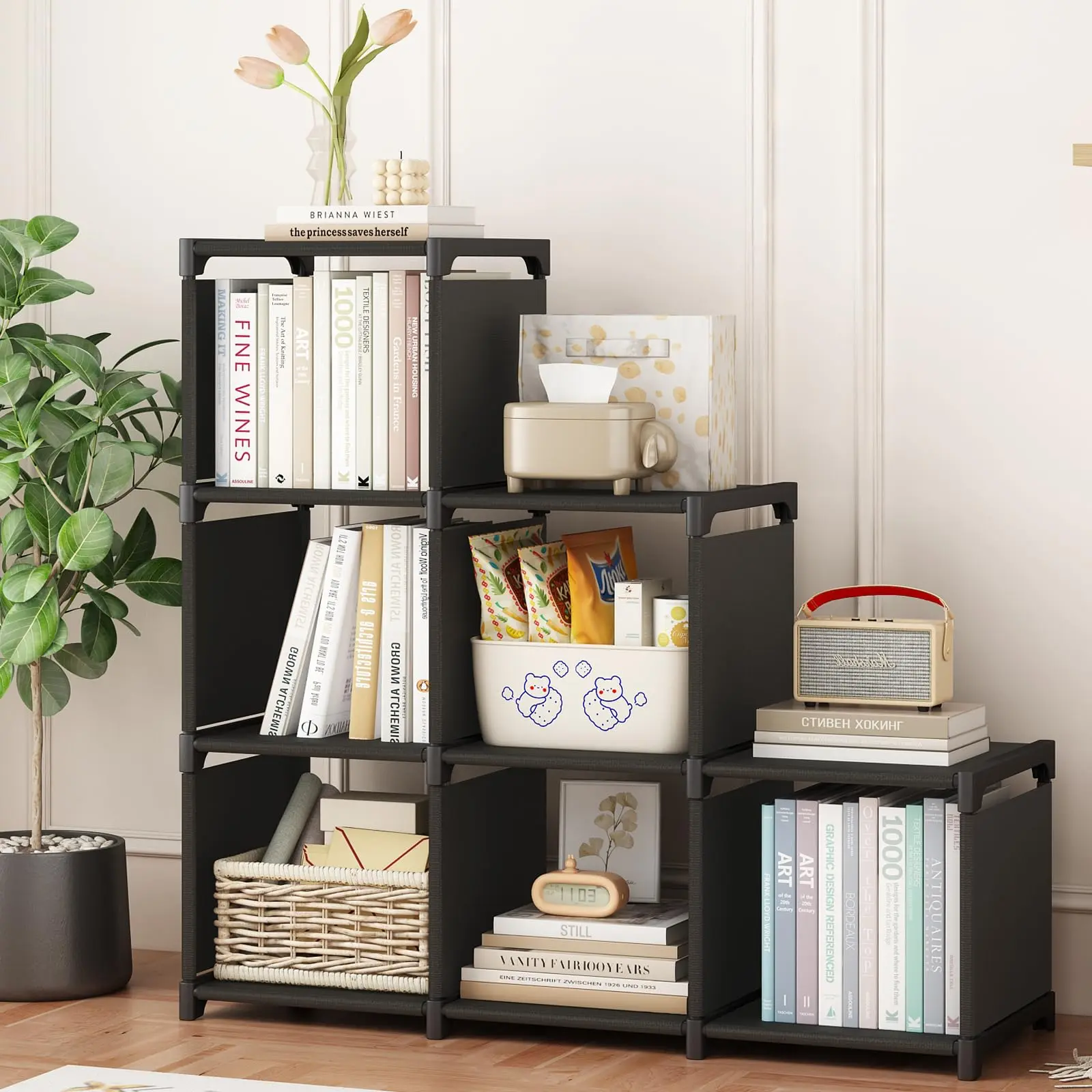 Closet Organizers and Storage 6 Cube Storage Organizer (47.6L x 11.8W x 49.2H) Portable Closet Shelves Cabinet for Bedroom Living Room Office Deals For You Days Bookcase Multipurpose Bookshelf Book Rack
