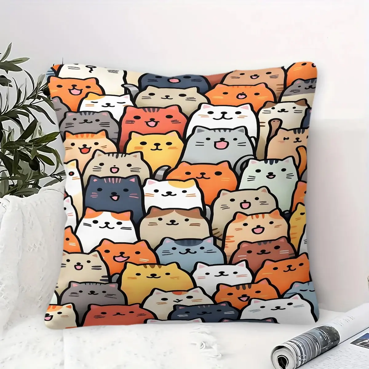 1 Cute Cartoon Cat-Print Pillow a Soft And Adorable Cat-Themed Sofa Pillow Perfect for Recliners, Sofas, Beds, Living Rooms, and Home Decor，a Comfortable Gift Pillow Exclusively for Cat Lovers