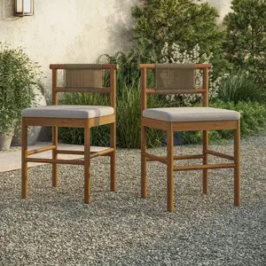 Eleni Outdoor Teak Wood Counter Stools Set of 2 in Natural Sail