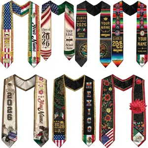 Mexican American Flag Graduation Stole 2026 – Custom Mexican Graduation Sash, Personalized Class of 2026 Gift