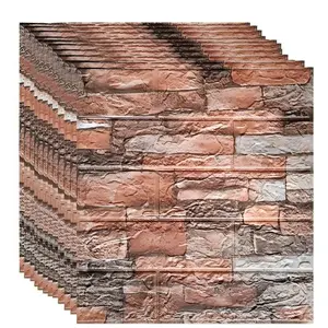 10pcs/20pcs/40pcs/100pcs Embossed Faux Stone Brick Wall Stickers, Peel and Stick Removable Waterproof  Wallpaper, Rustic Textured Wall Decals for Living Room Bedroom Kitchen Home Decor, Rental Friendly Budget Room Makeover