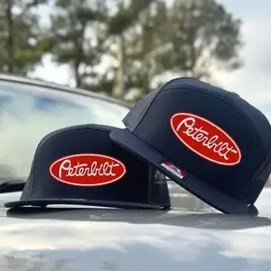 Peterbilt logo Trucker Hat, Old School Black, White, Khahi/ Brown 7 Panel Trucker Hats, Fitted Unisex Baseball Cap Basic Casual Style