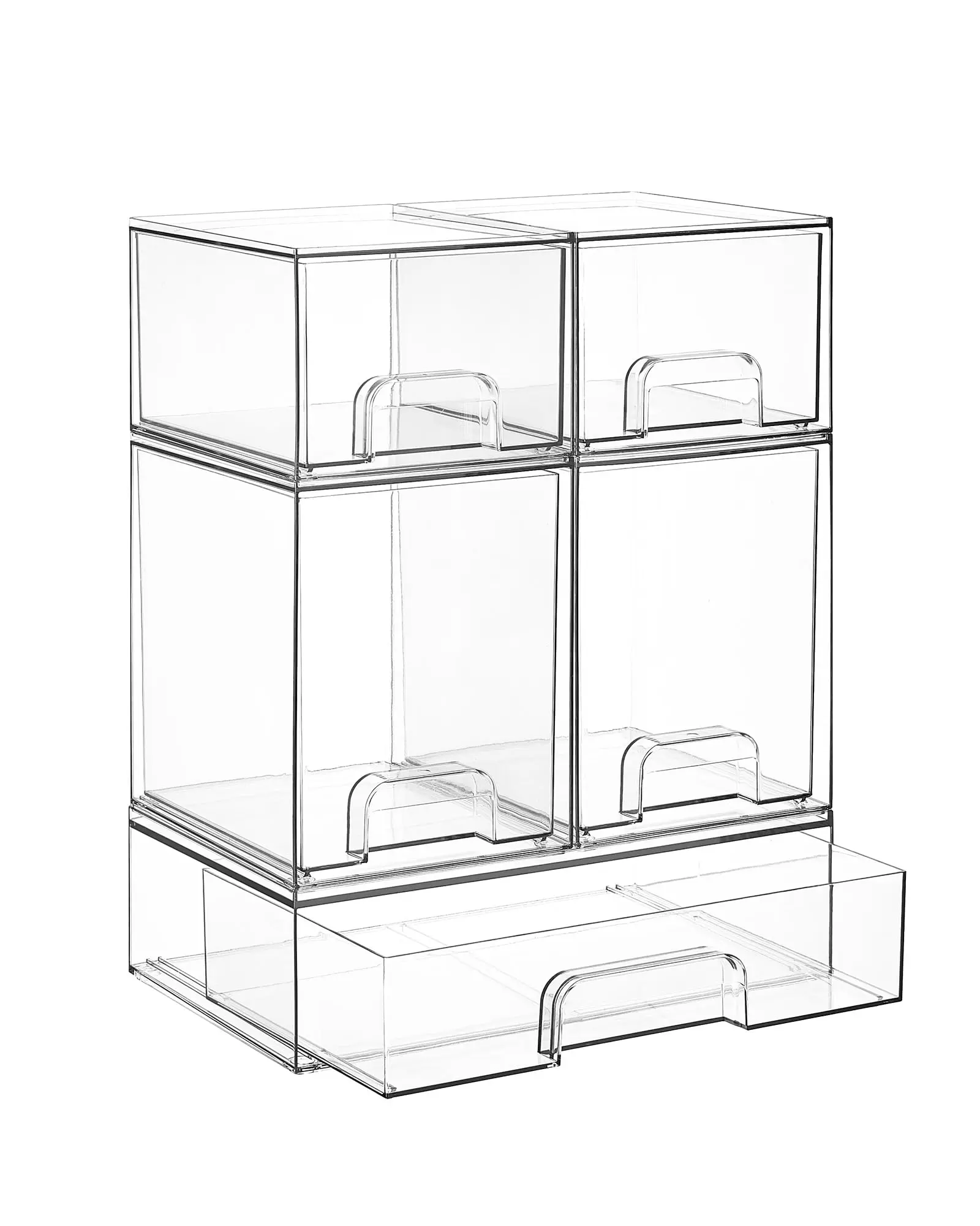 5-Piece Rectangular Stackable Plastic Storage Drawer Set, Transparent Organizer Boxes for Baby Bottles & Beauty Products, Ideal for Kitchen Countertops & Vanity Tables