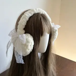 Fashion New Sweet Girl Cute Lace Bow Warm Headdress Plush Ear Bag Love Earmuffs Ear Protectors Ear Defender