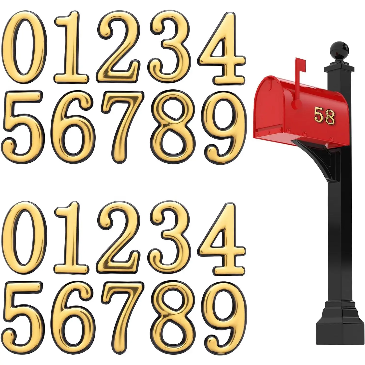 20 count  Mailbox Numbers for Outside, 0-9  Reflective Mailbox Numbers, Mailbox Stickers, Number Stickers with Sticky Tabs for Residence, Apartment, Office Room, Mailbox