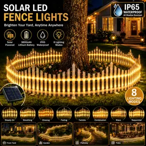 8-piece solar fence light set, total length 2.8 m, large-capacity 3600 mAh lithium battery, ultra-long runtime, waterproof outdoor solar string lights with 8 modes, suitable for gardens, trees, patios, weddings, and parties (warm white/multicolor), garden