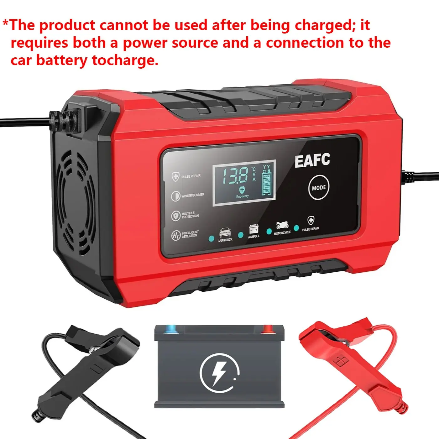 Us Plug Smart Automotive Car Battery Charger, 12V 6a Automatic Lead Acid Battery Charger, High Stability, Only Plugs In, No Power Storage