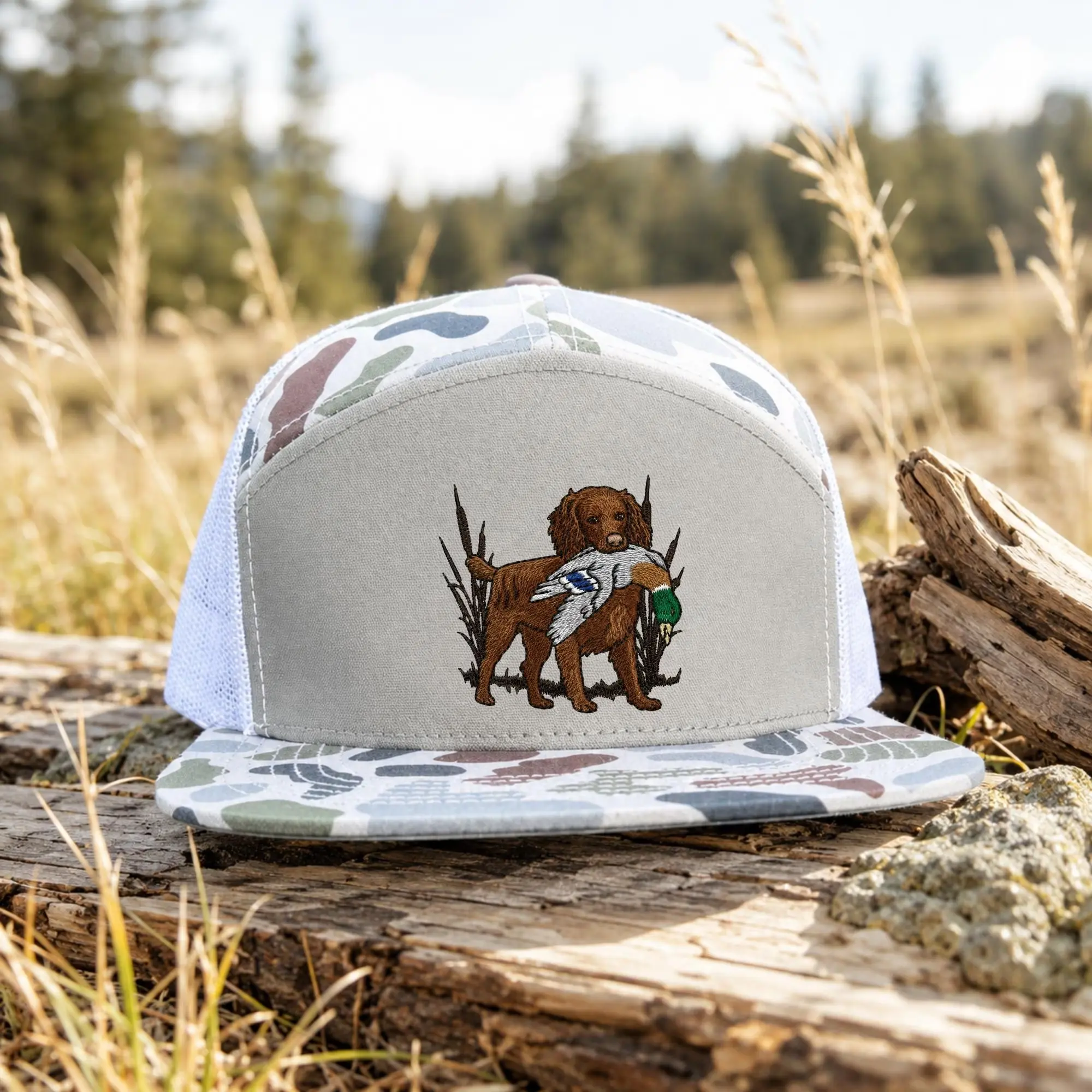 Boykin Spaniel Hunting Hat, Duck Dog Trucker Cap, Embroidered Hunting Dog Snapback, Flat Bill Outdoor Hat for Men & Women, Waterfowl Hunter Gift