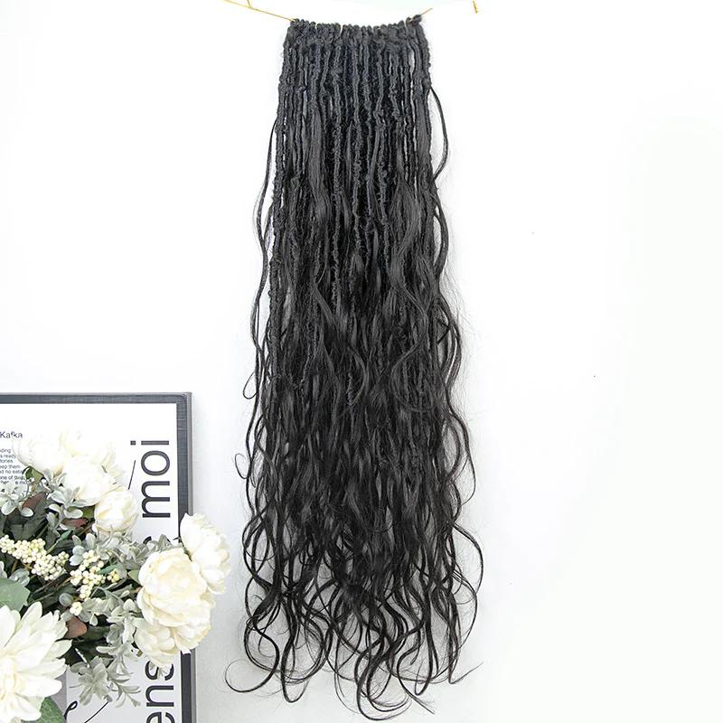 Crochet Boho Faux Locs Braiding Hair With Human Hair Body Loose Wave Curls Pre Looped Goddess Boho Dreadlocks Curly Full Ends Hair Extensions For Black Women Natural Color