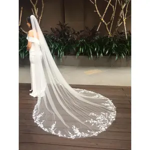 Custom Floral Lace Wedding One Tier Flower Veil Cathedral Bridal Veil