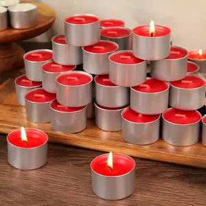 25pcs Red/Yellow/White Tea Candles, Long-Lasting Burn Up to 8 Hours, Plant Wax, Smokeless & Odorless, Perfect for Weddings, Dinners, Home Decor