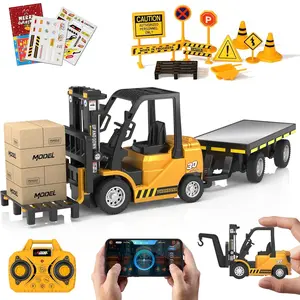 1:64 Alloy Remote Control Engineering Vehicle Set, 2.4g Remote + APP Dual Control, Forklift/truck with Sound Light, Kids Toy Gift