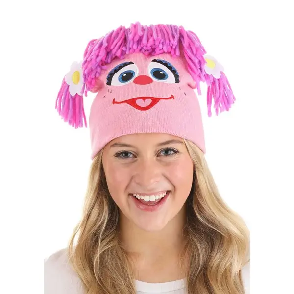 Pink Fairy Winter Hat for Kids, Acrylic Knit Beanie with an Embroidered Face, Yarn Hair, and Pigtails with Daisy Accents for a Magical Fairy Look, Beanie Hat