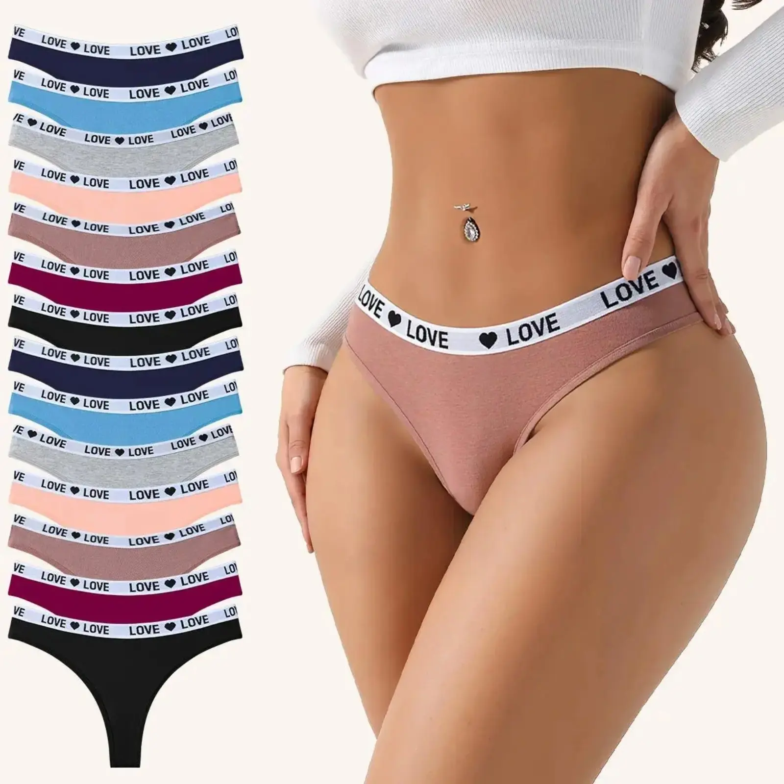 Women's Seamless Cotton Thongs - 5-14 Pack Low-Rise No-Show Athletic Panties with Bonded Edge, Cotton Underwear for Everyday Sportswear, Panty, Bridal