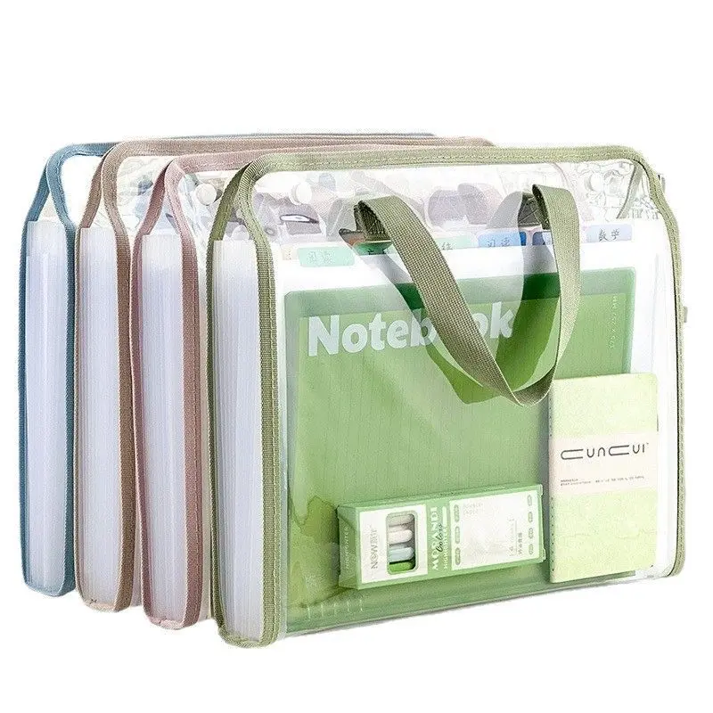 13-Pocket A4 Vertical File Organizer, Transparent Sturdy PVC Plastic Cover, Large Capacity Expandable Waterproof Portable Handheld Office Filing Stationery for Students & Teachers (Green, Blue)