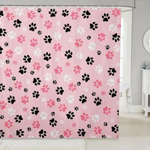 Dog Paw Shower Curtain,Kawaii Dog Bathroom Shower Curtain Set,72"Wx84"L Dog Animals Print Bath Curtain,Bathroom Accessories Washable