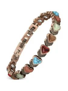 Pure Copper Magnetic Bracelet for Women, Inlaid Natural Unique Gemstone, Trendy Stackable Bangle Jewelry Accessories, Ideal Valentine's Day & Holiday Gift for Her
