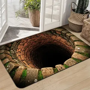Red Brick Stone Well 3D Doormat Non-slip Machine-washable Flannel Mat with Deep Well Optical Illusion Durable Polyester for Indoor Outdoor Use Entryway Kitchen Patio RV Easy-clean Dirt-resistant Ideal for Front Door Hallway or RV Decor Absorbent Bath