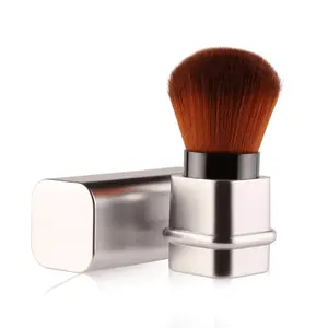 Retractable Kabuki Makeup Brushes Foundation Brush Powder Brush Blush Brush Bronzer Brush Face Blender Brush Professional Mineral Blending Buffing Portable With Cover - Silvery
