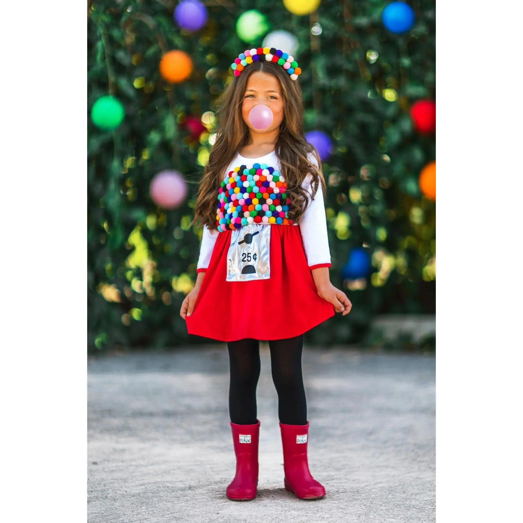 Women's & Girls' Halloween Mom & Me Gumball Costume Set, Adorable Design with Matching Bows and Booties, Pom Pom Detailing, Pull-On Style, Soft Fabric, Women's Matching Sets, Pom Poms