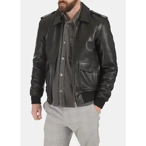 Mens Soft Black Bomber Leather Jacket