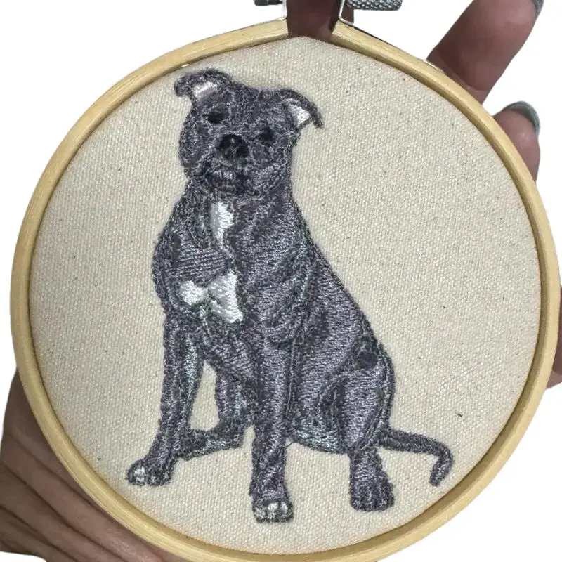 American Bully Pitbull Terrier Machine-Embroidered Framed Plaque - Decorative Rectangle Framed Artwork, Unique Canine Art Wall/Tabletop Decor for Home, Man Cave Gift, Other Breeds & Designs Available