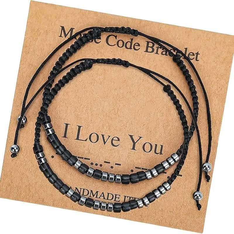 2Pcs/Set Inspirational Mothers Day Birthday Mom Mother Father Daughter Aunt Grandmother Jewelry Cord Wrap Bracelet with Black Hematite Beads
