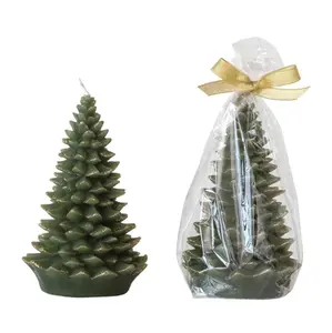 Unscented Tree Shaped Candle w/ Gold Tips, Evergreen Color