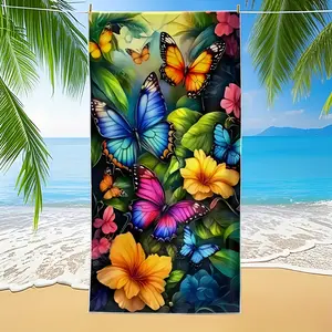 Large Thick Quick Dry Beach Towel Vibrant Butterfly Floral Print Soft for Yoga Swimming Sunbathing Running Available Premium Quick Drying Fabric Oversized Towel for Pool Gym Travel Sand Free Towel Tropical Vibe Yoga Accessory