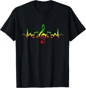 100% cotton Unisex Reggae Music Heartbeat T-Shirt - Jamaica Rasta Tee Gift T-Shirt
