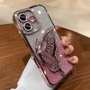 Butterfly Design Phone Case with Rhinestone Decor, Shockproof Phone Protective Cover, Protector, Phone Accessory Compatible with iPhone 17 Pro Max/17 Air 16 Pro Max 15Plus 14Plus 13 12 11 Pro Max, Casing
