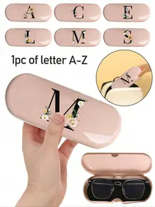 Solid color glasses case, stylish and simple design, easy to carry, waterproof and dustproof. Hard shell glasses case - PU leather A-Z daisy letter print pink glasses case, unisex portable home glasses organizer, Portable sunglasses organizer