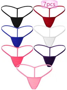 7pcs Women's Thong Underwear, Low Waist V-Shape Panties, Elastic T-Pants, One-Piece Triangle Briefs, Sexy Slim-Fitting, Set, All Seasons, Fitted Panties