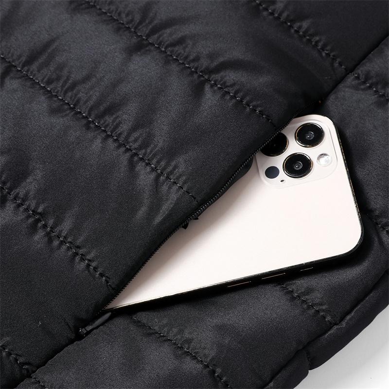 Men's Autumn Winter Outdoor Casual Warm Cotton Jacket Fashionable Versatile Stand Collar Windproof Coat Beige Long Sleeve Plain Heated Down Hooded Jacket - Black