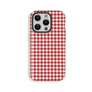 Durable Red and White Striped Checkered Smartphone Case - Protective Casing Cover Accessory Compatible with iPhone 11/12/13/14/15/16/17 Pro, ProMax, Plus