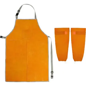 Welding Apron& Sleeves, Welding Work Protectors Set, Heat and Flame Resistant Leather Work Shop, Blacksmith Protective or Safety Clothing, Welders, Fireplace, Gardening, BBQ Apron, Bib Apron